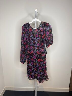 Veronica Beard Black Dress with Pink, Purple & Red Floral Print